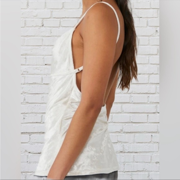 FREE PEOPLE All Night Velvet Tunic Tank Top, Small Open Back Champagne Cream NWT - Picture 3 of 6